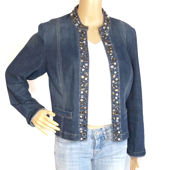 chicos embellished denim jacket